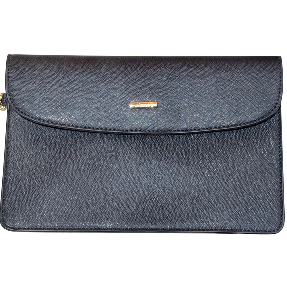 Wristlet Clutch Bag Womens Black Saffiano Shimmer Envelope Magnetic Minimalist